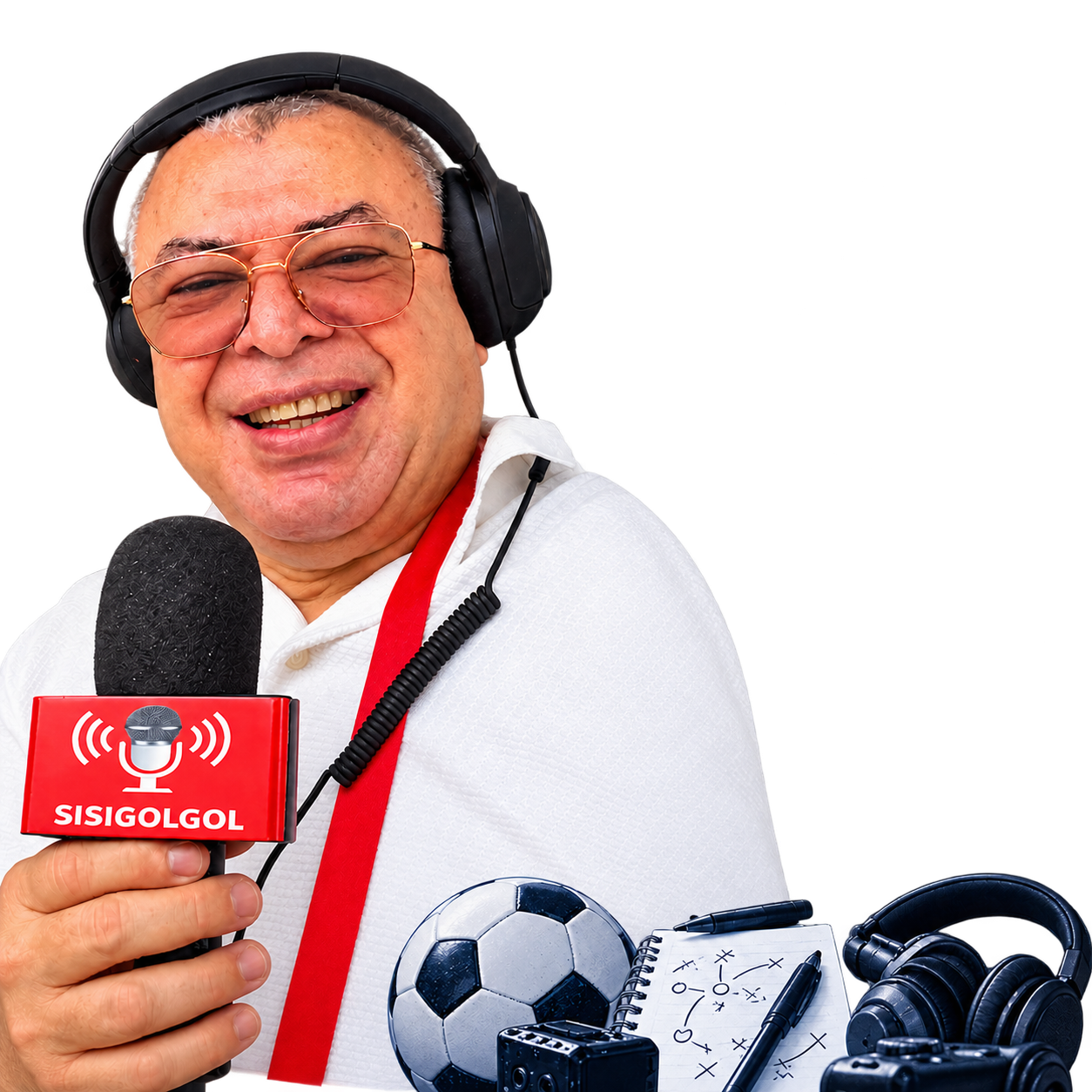 Narrador deportivo SISIGOLGOL con micrófono